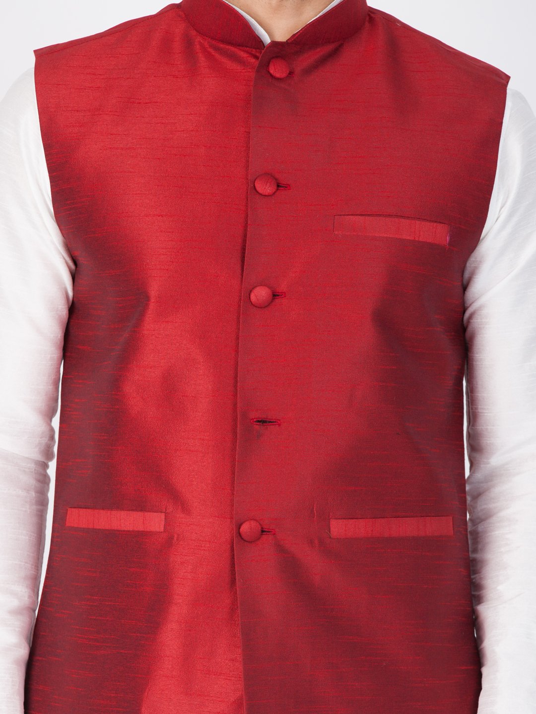 Men's Maroon Cotton Silk Blend Ethnic Jacket