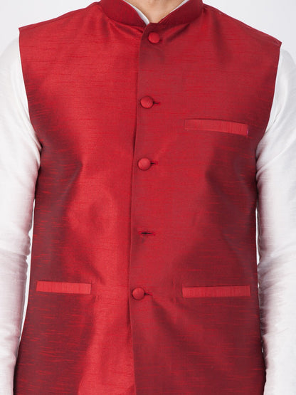 Men's Maroon Cotton Silk Blend Ethnic Jacket