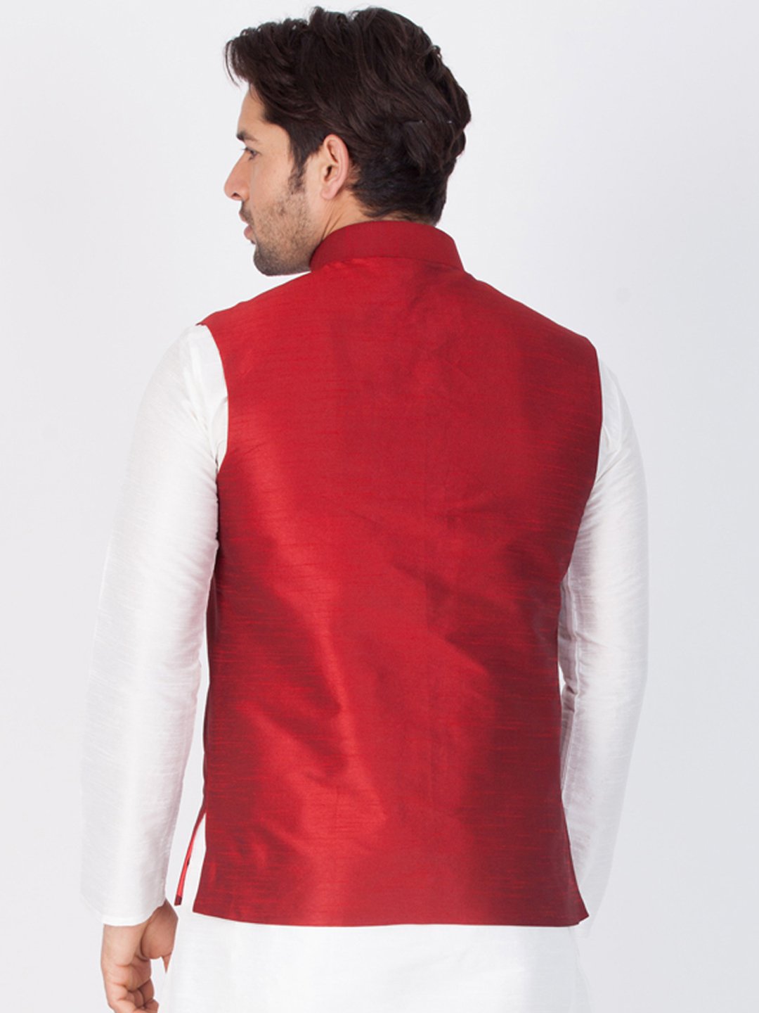 Men's Maroon Cotton Silk Blend Ethnic Jacket