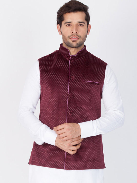 Men's Maroon Velvet Ethnic Jacket