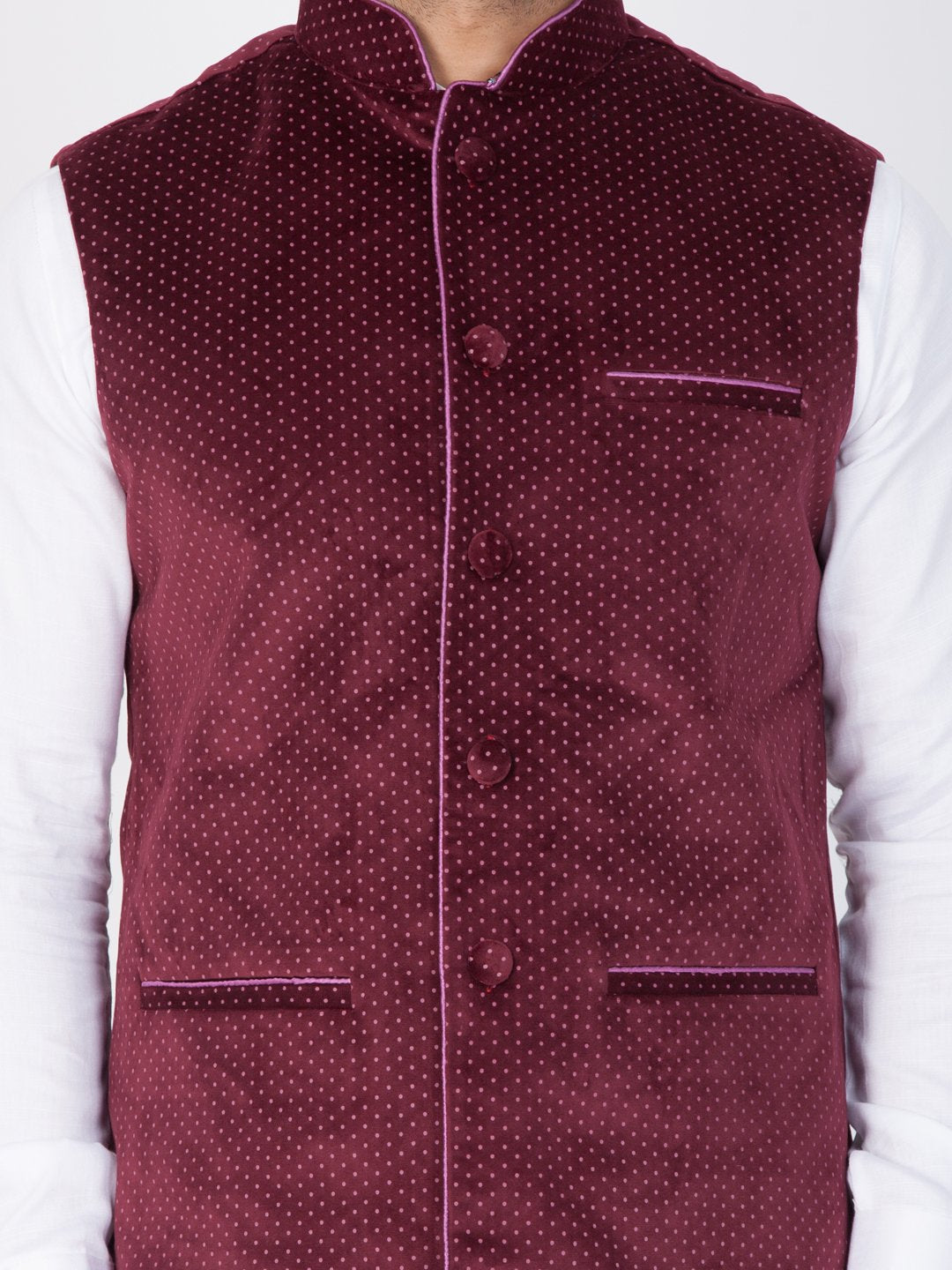 Men's Maroon Velvet Ethnic Jacket