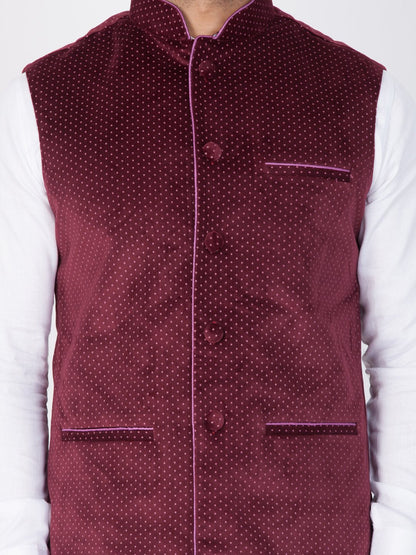 Men's Maroon Velvet Ethnic Jacket