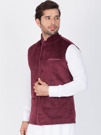 Men's Maroon Velvet Ethnic Jacket