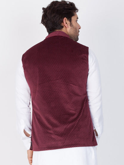 Men's Maroon Velvet Ethnic Jacket