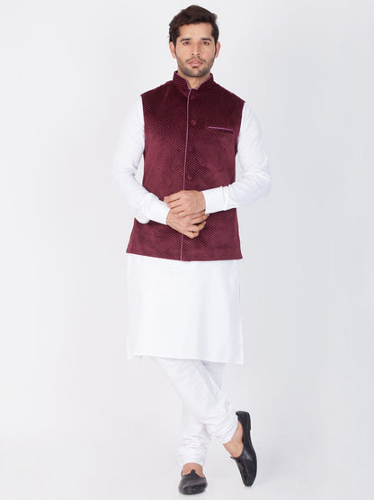 Men's Maroon Velvet Ethnic Jacket