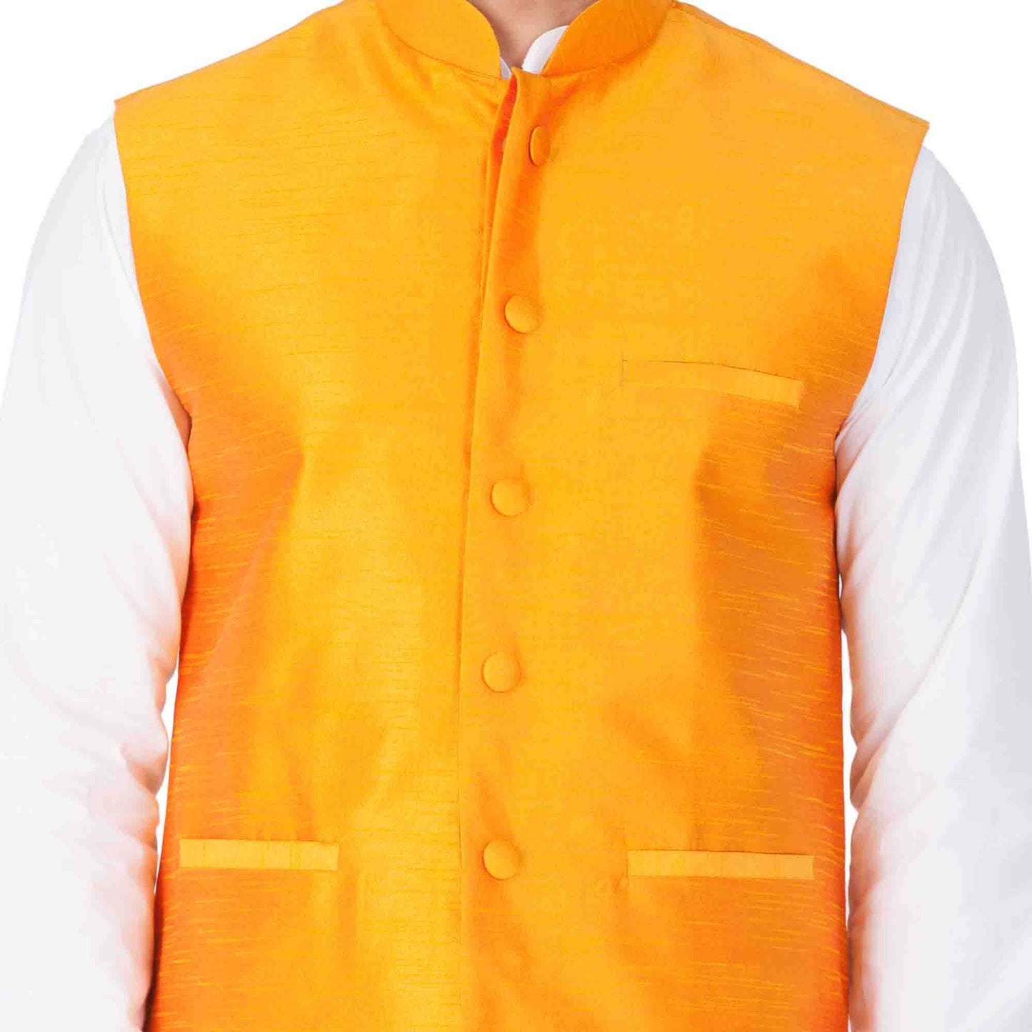 Men's White Cotton Kurta, Ethnic Jacket and Pyjama Set
