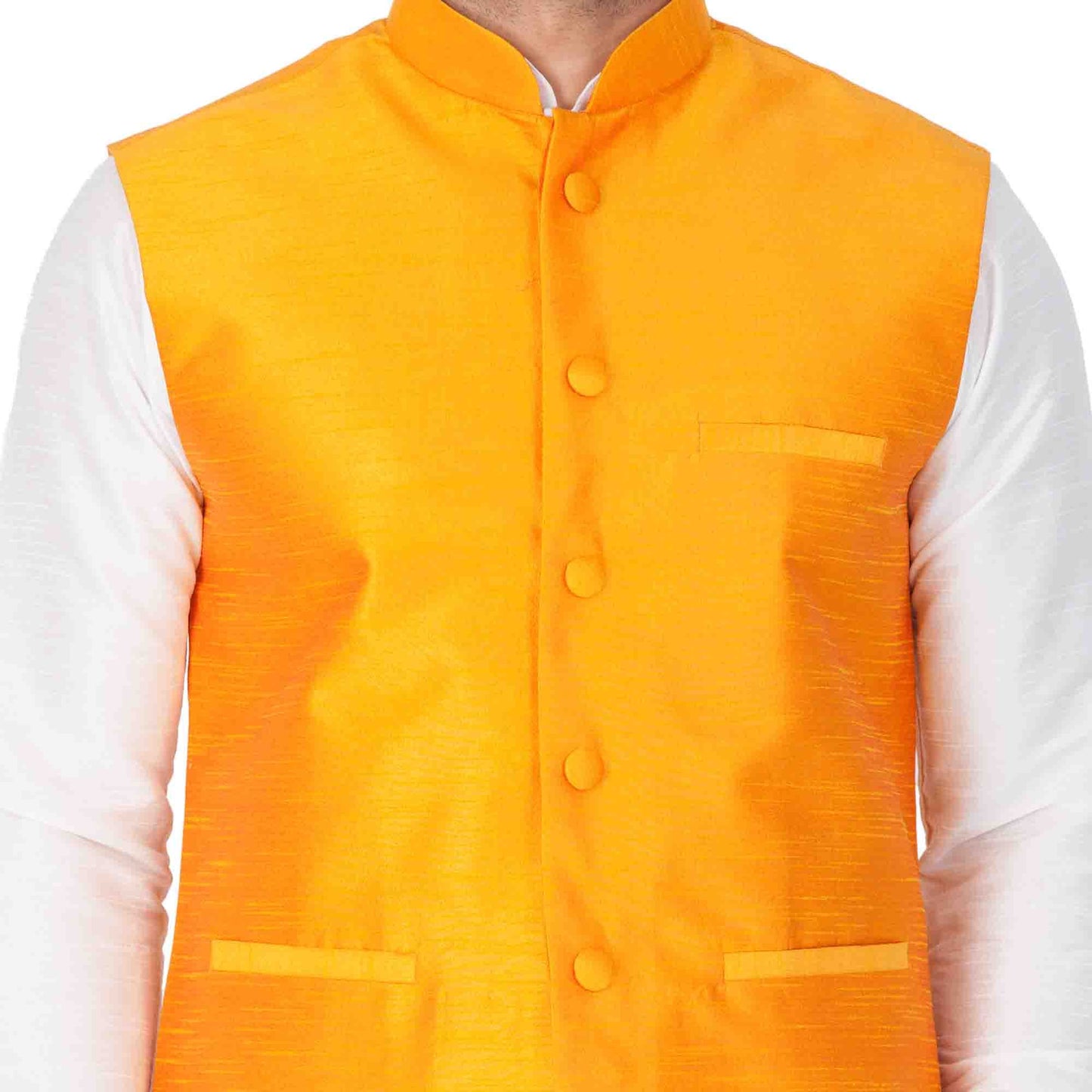 Men's White Cotton Silk Blend Kurta, Ethnic Jacket and Pyjama Set