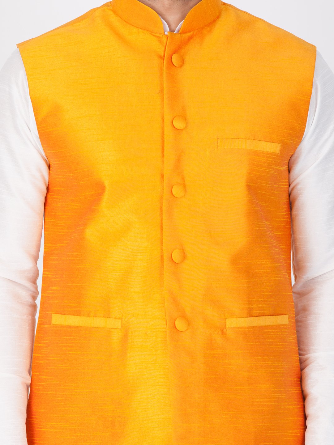 Men's Orange Cotton Silk Blend Ethnic Jacket