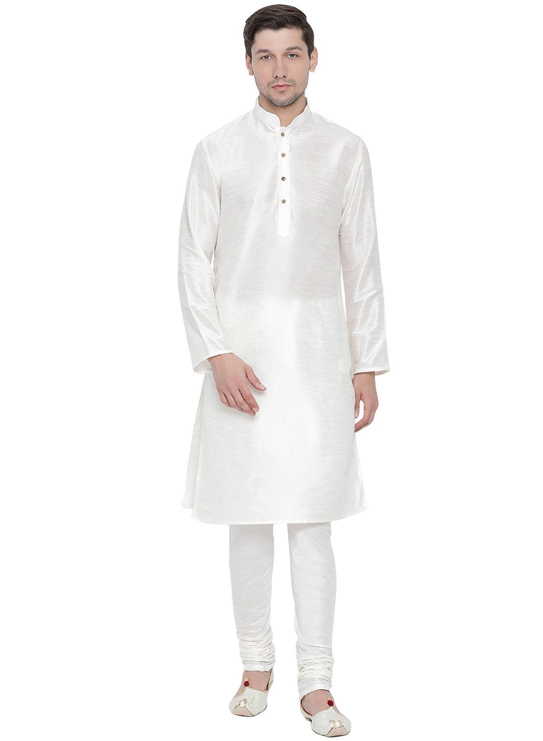 Men's White Cotton Silk Blend Kurta and Pyjama Set