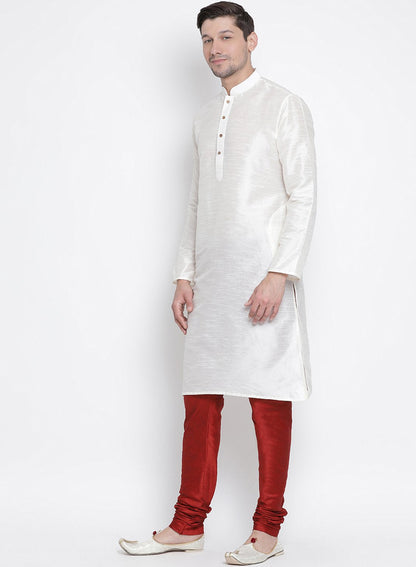 Men's White Cotton Silk Blend Kurta and Pyjama Set