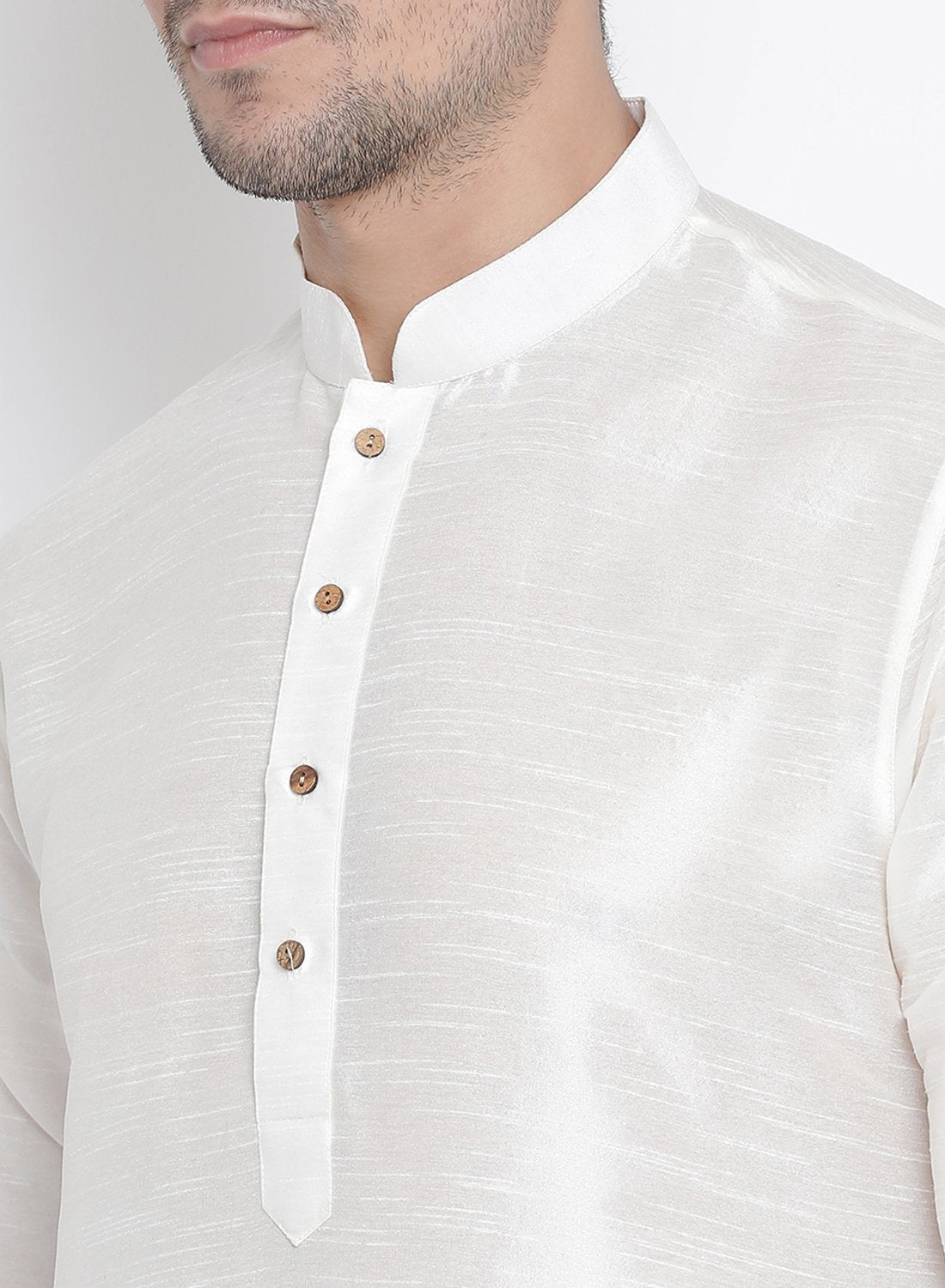 Men's White Cotton Silk Blend Kurta and Pyjama Set