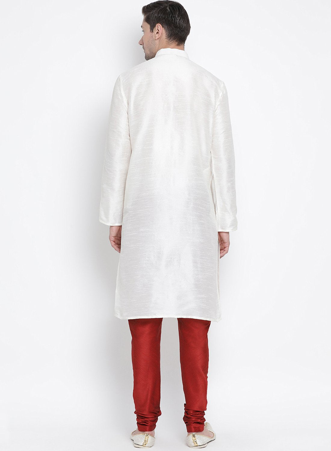 Men's White Cotton Silk Blend Kurta and Pyjama Set