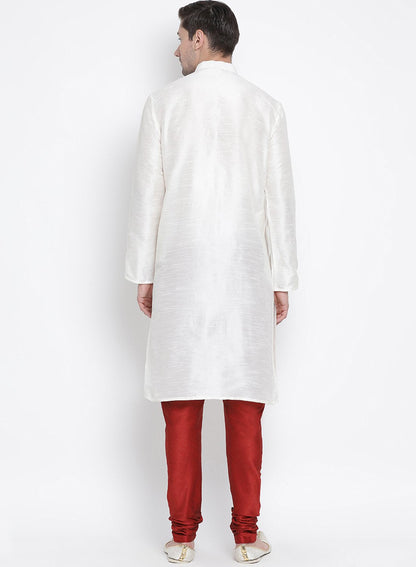 Men's White Cotton Silk Blend Kurta and Pyjama Set