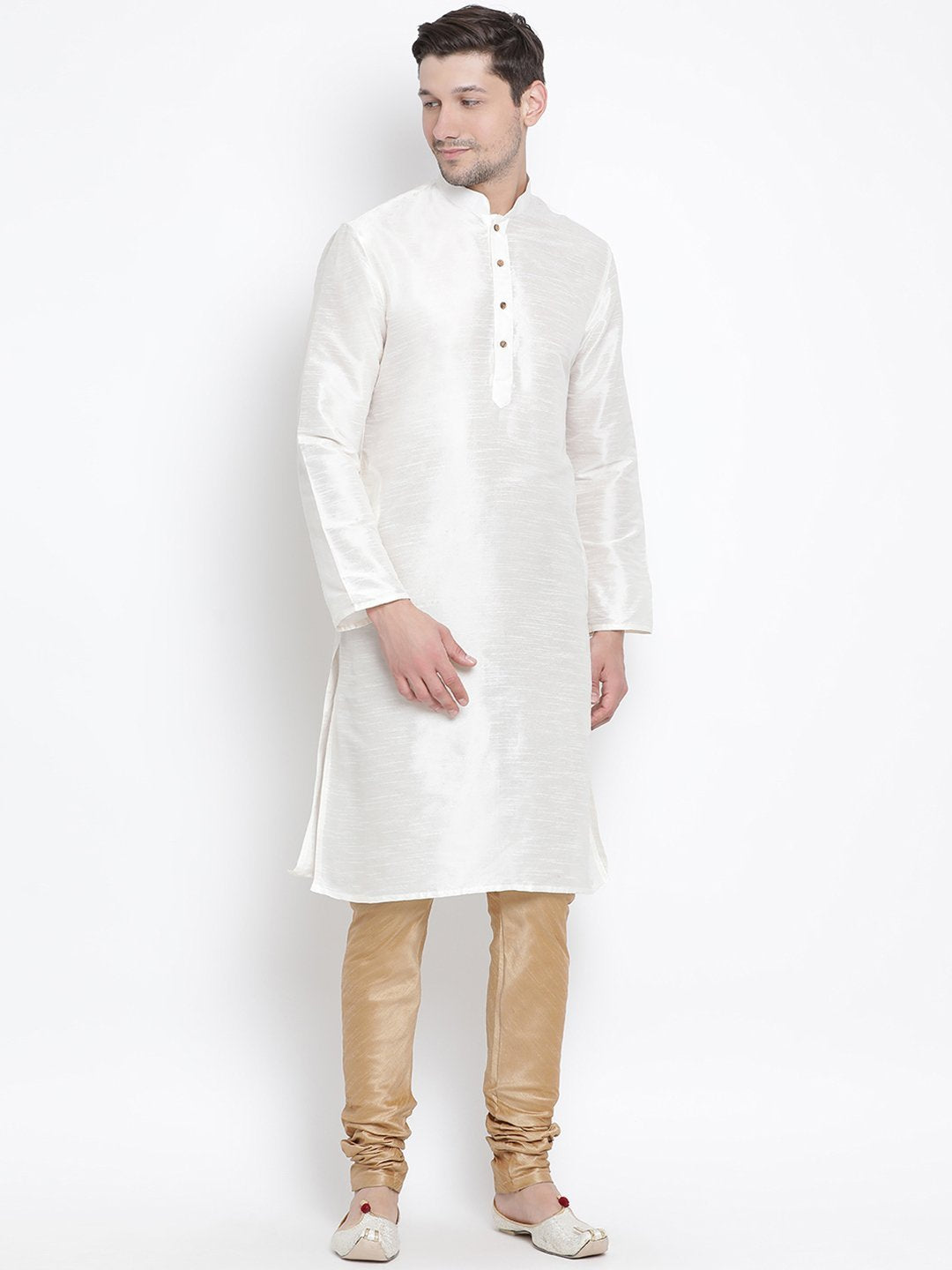 Men's White Cotton Silk Blend Kurta and Pyjama Set