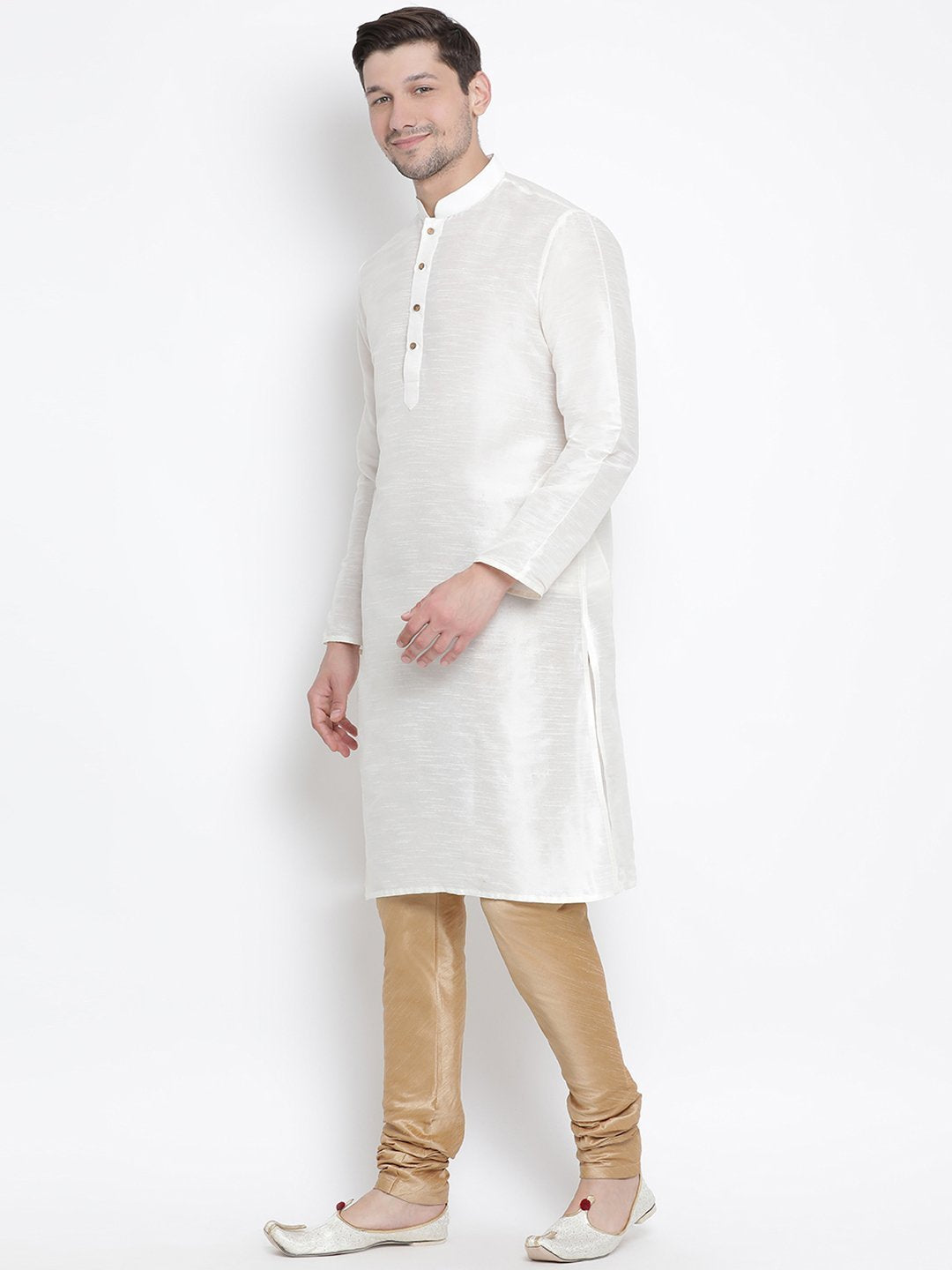 Men's White Cotton Silk Blend Kurta and Pyjama Set