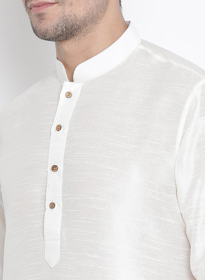 Men's White Silk Blend Kurta and Pyjama Set