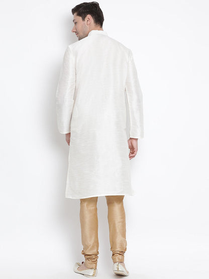 Men's White Cotton Silk Blend Kurta and Pyjama Set