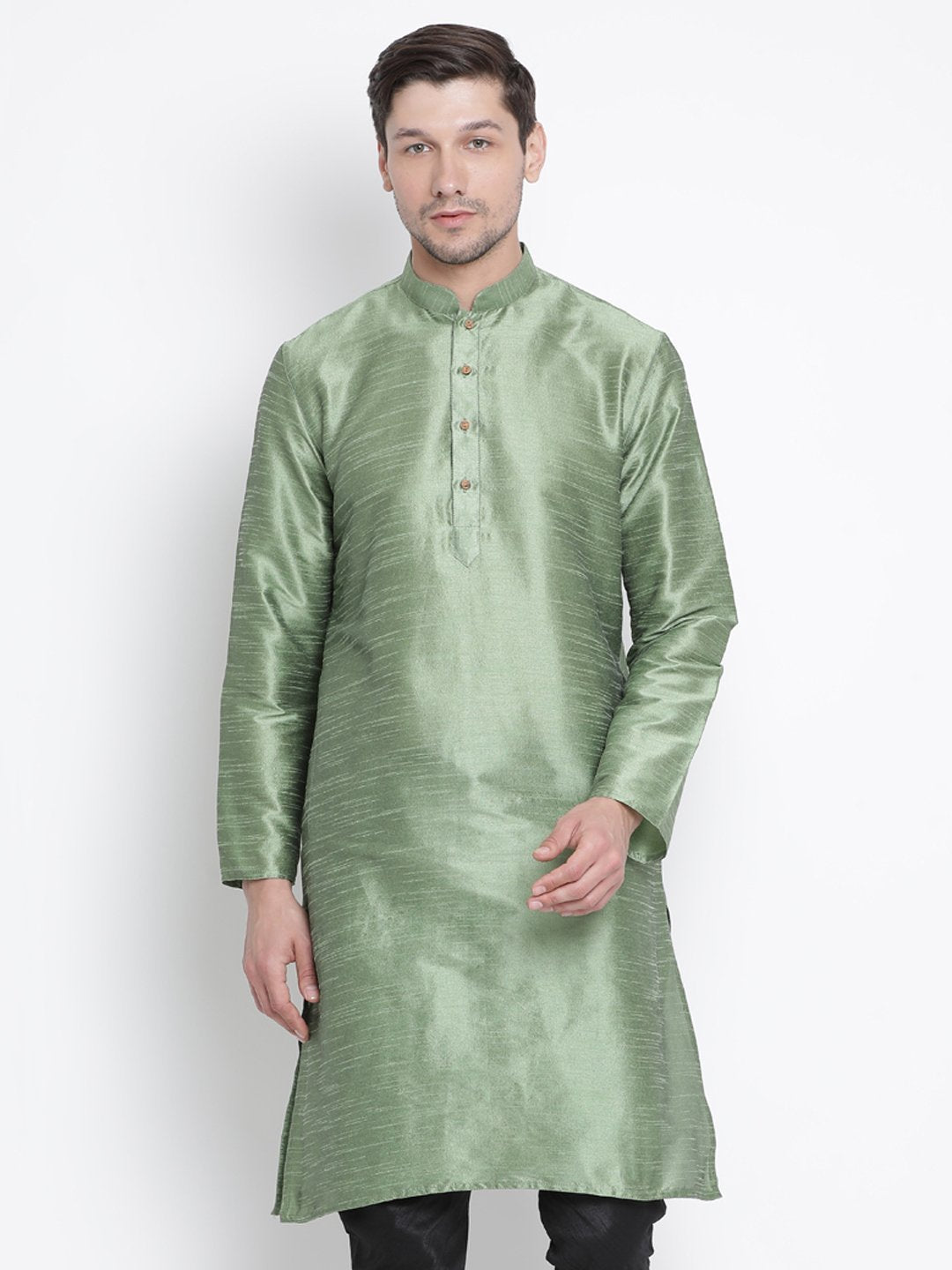 Men's Light Green Cotton Silk Blend Kurta