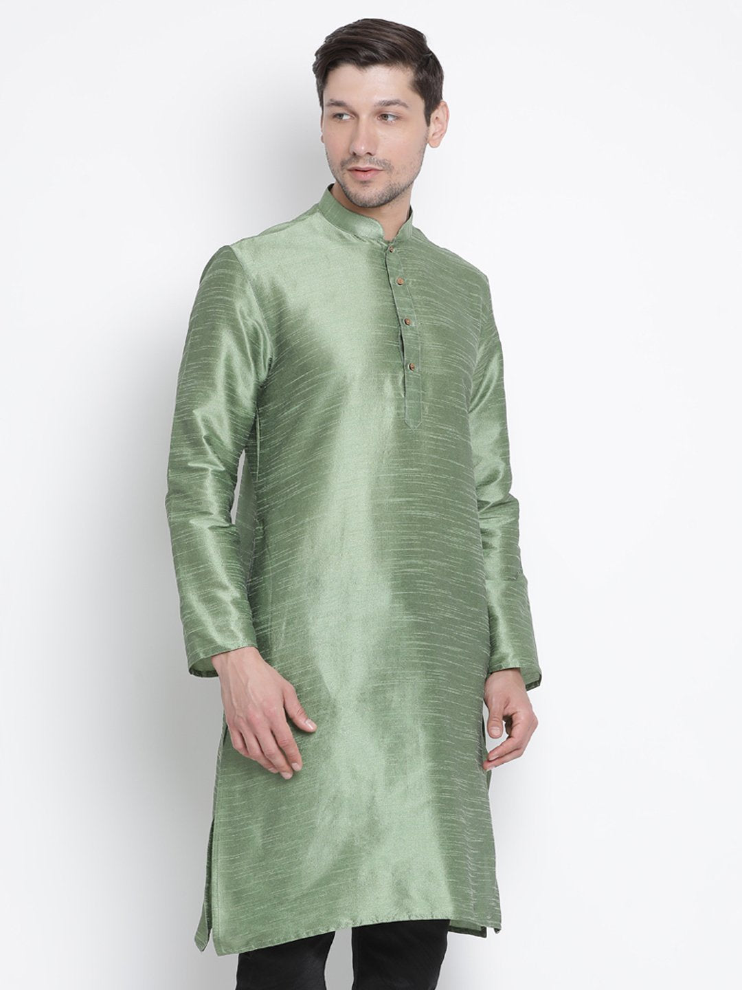 Men's Light Green Cotton Silk Blend Kurta