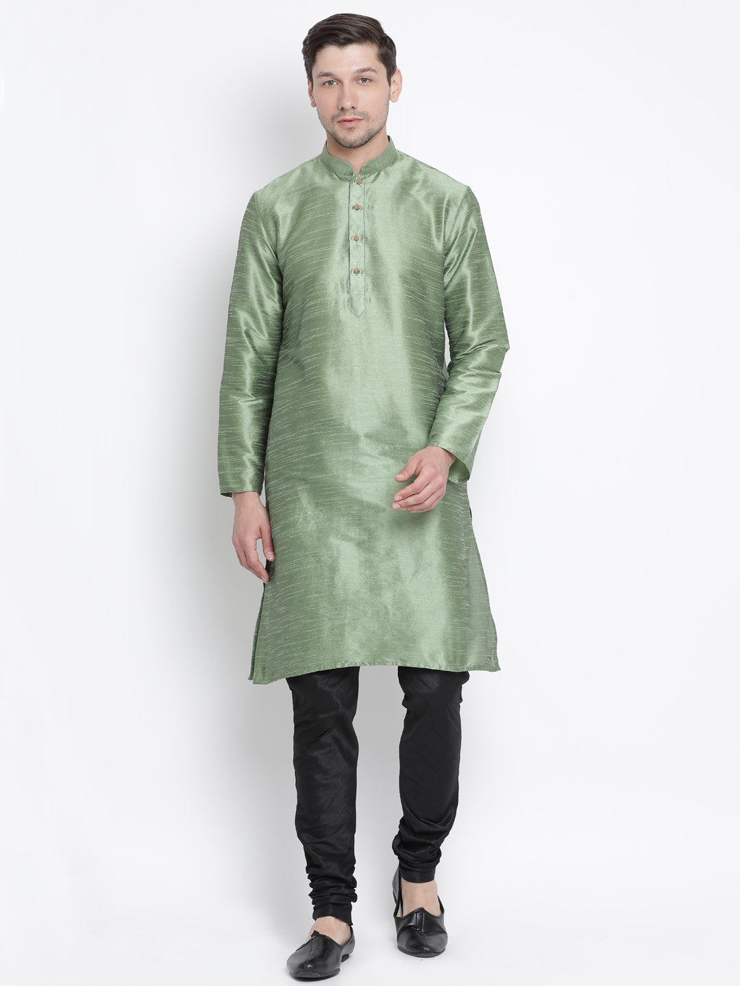 Men's Light Green Cotton Silk Blend Kurta