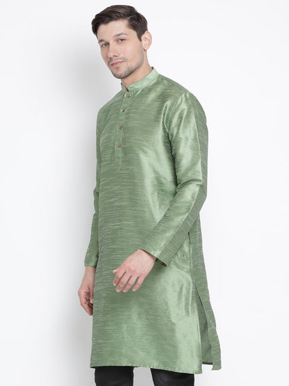 Men's Light Green Cotton Silk Blend Kurta