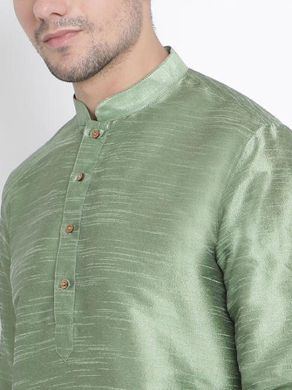 Men's Light Green Cotton Silk Blend Kurta and Pyjama Set