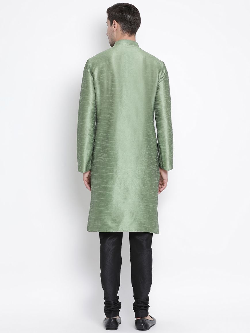 Men's Light Green Cotton Silk Blend Kurta and Pyjama Set