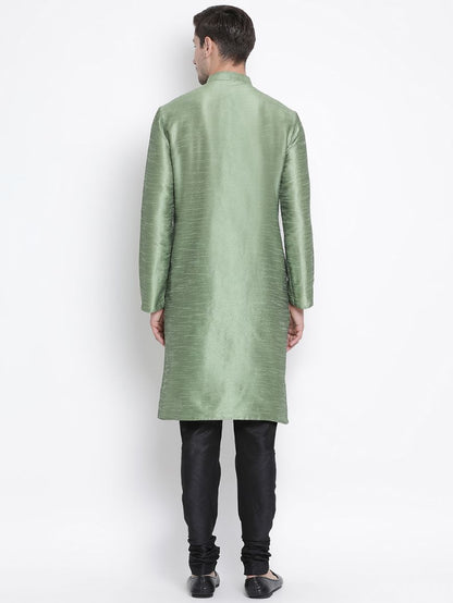 Men's Light Green Cotton Silk Blend Kurta and Pyjama Set