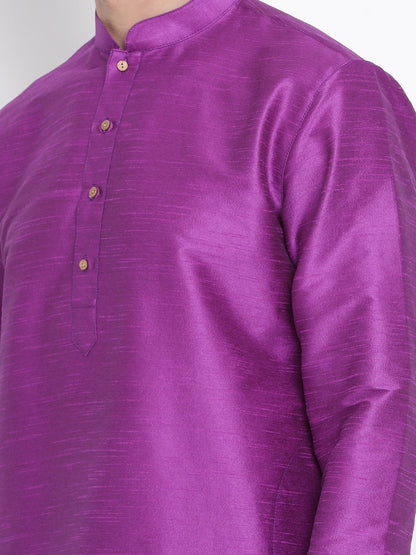 Men's Purple Cotton Silk Blend Kurta