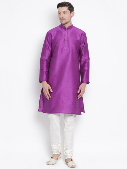 Men's Purple Cotton Silk Blend Kurta