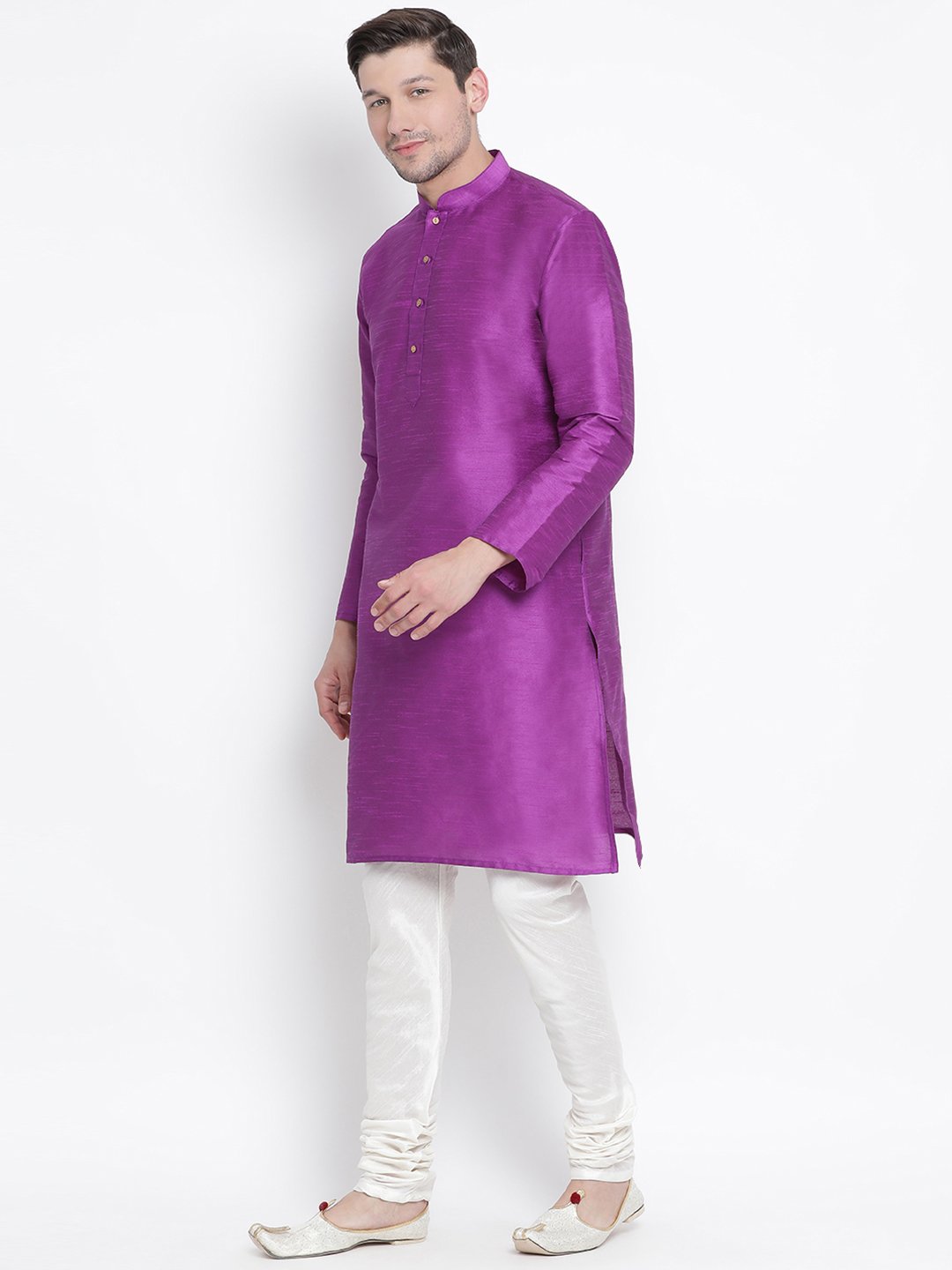 Men's Purple Cotton Silk Blend Kurta and Pyjama Set
