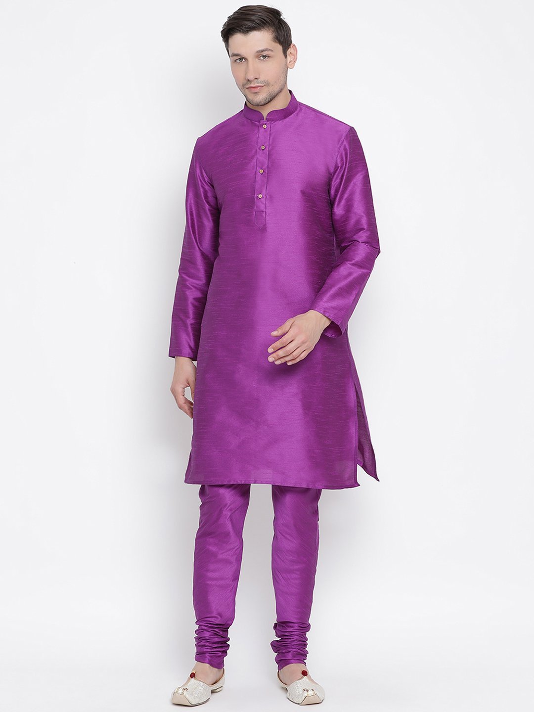 Men's Purple Cotton Silk Blend Kurta and Pyjama Set