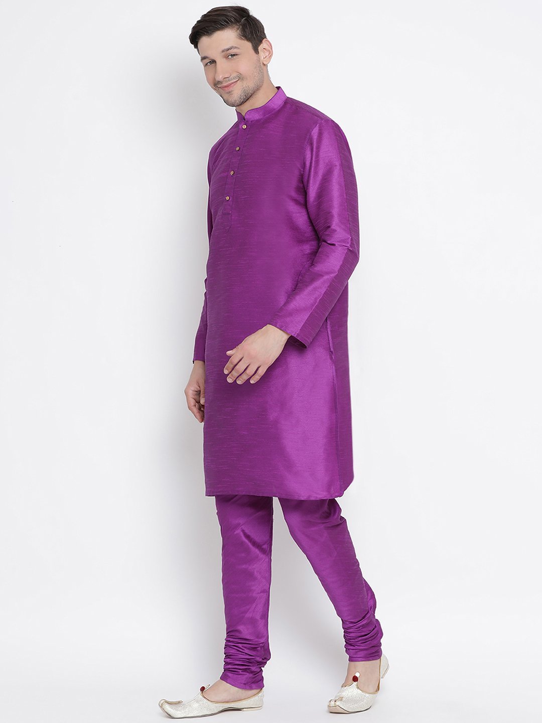 Men's Purple Cotton Silk Blend Kurta and Pyjama Set