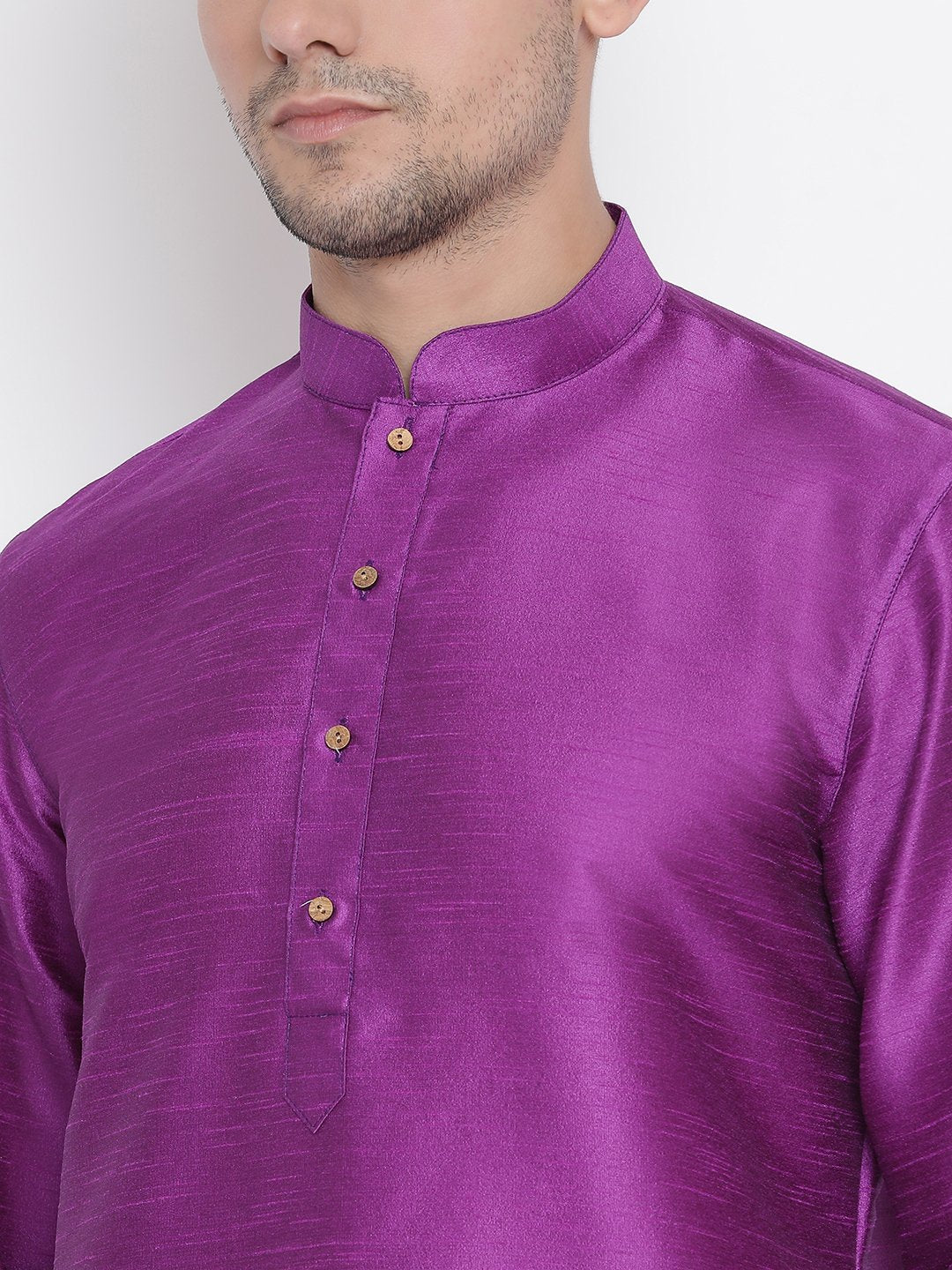 Men's Purple Cotton Silk Blend Kurta and Pyjama Set