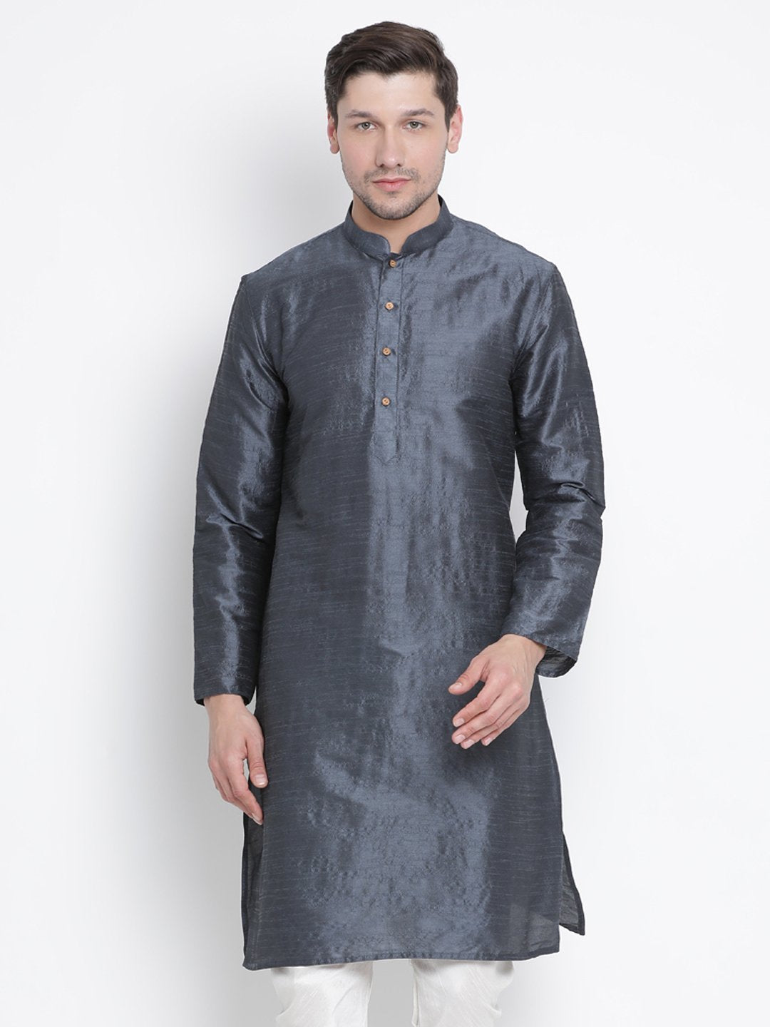 Men's Grey Cotton Silk Blend Kurta
