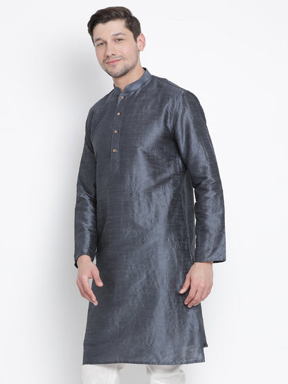 Men's Grey Cotton Silk Blend Kurta