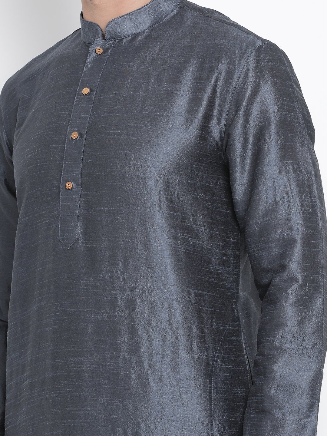 Men's Grey Cotton Silk Blend Kurta