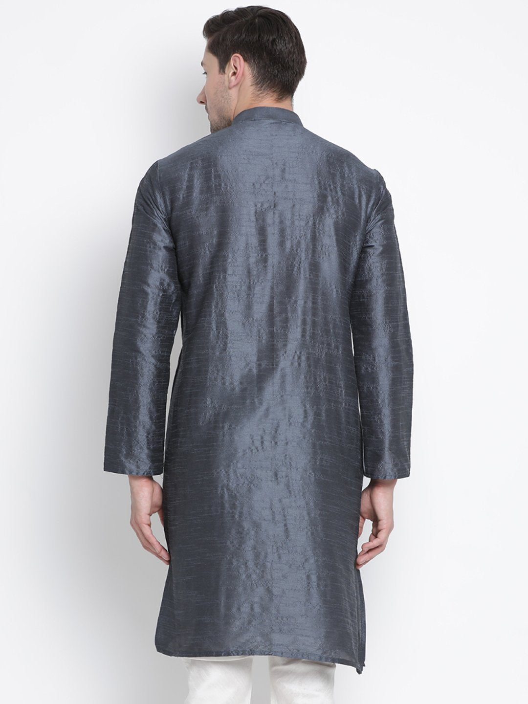 Men's Grey Cotton Silk Blend Kurta