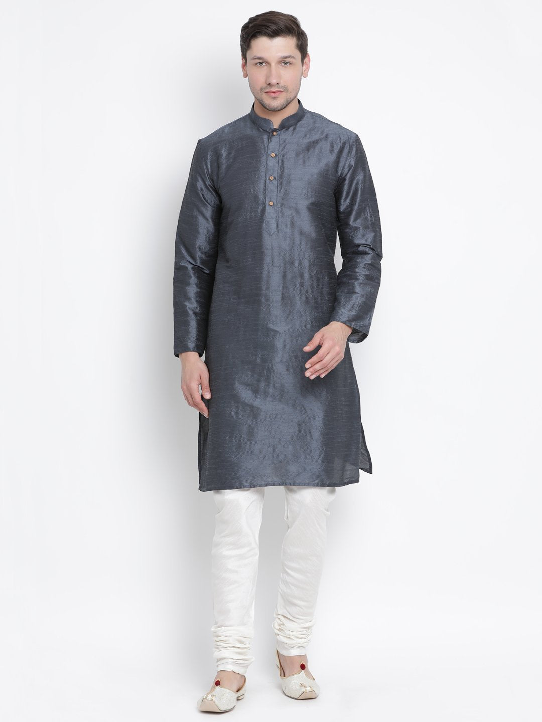 Men's Grey Cotton Silk Blend Kurta