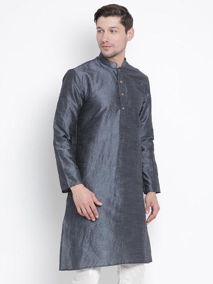 Men's Grey Cotton Silk Blend Kurta