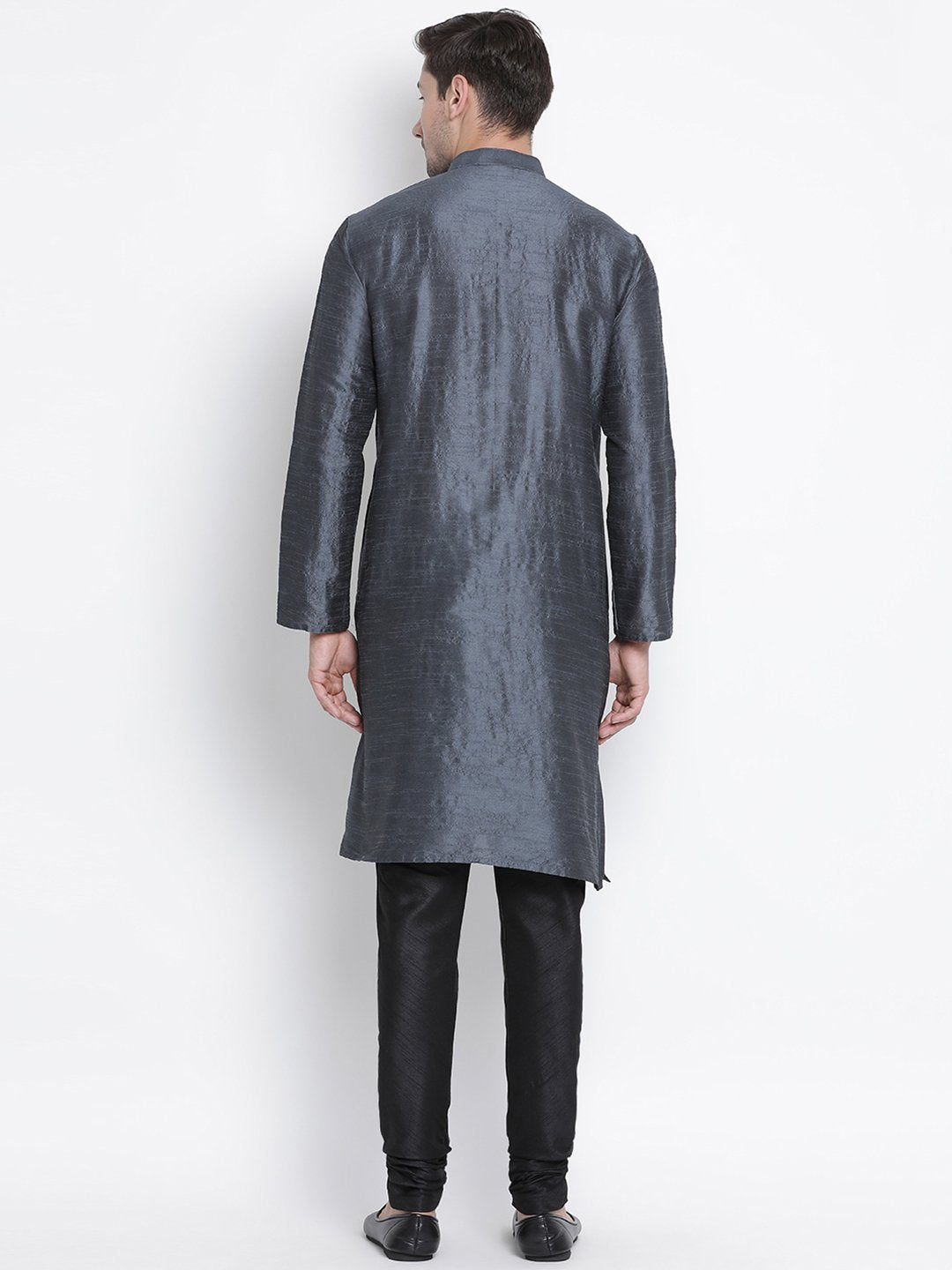 Men's Grey Cotton Silk Blend Kurta and Pyjama Set