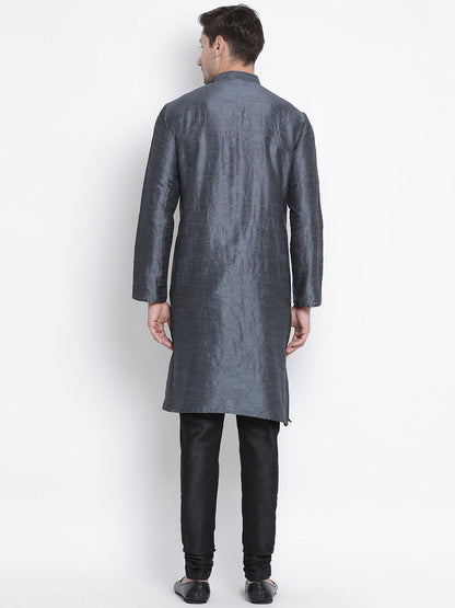 Men's Grey Cotton Silk Blend Kurta and Pyjama Set