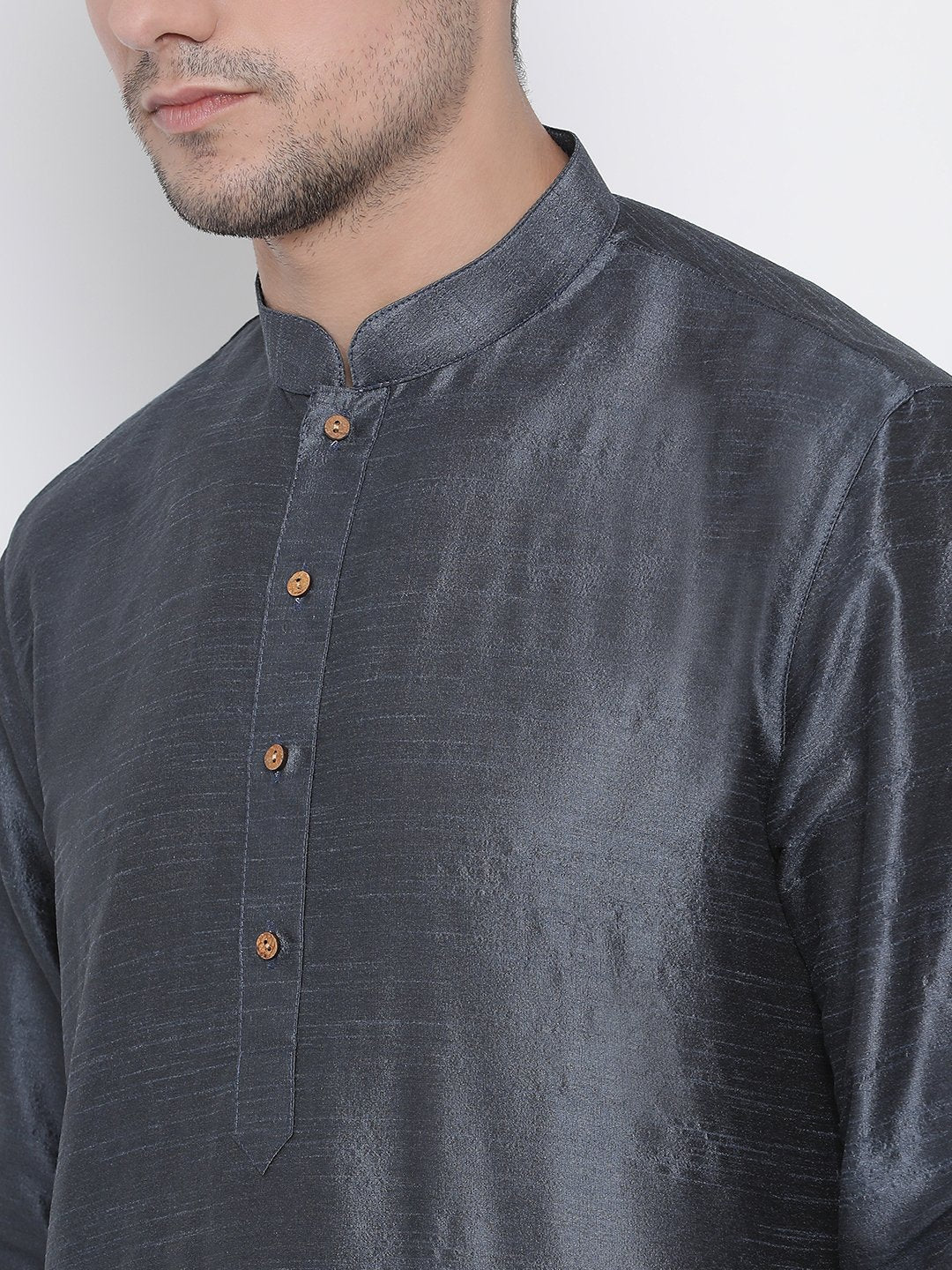 Men's Grey Cotton Silk Blend Kurta and Pyjama Set