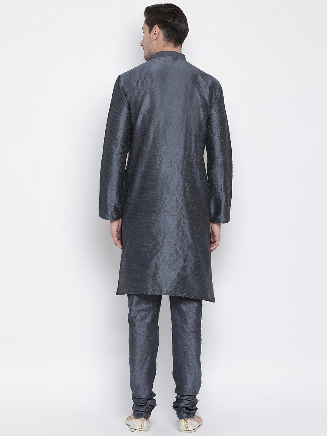 Men's Grey Cotton Silk Blend Kurta and Pyjama Set