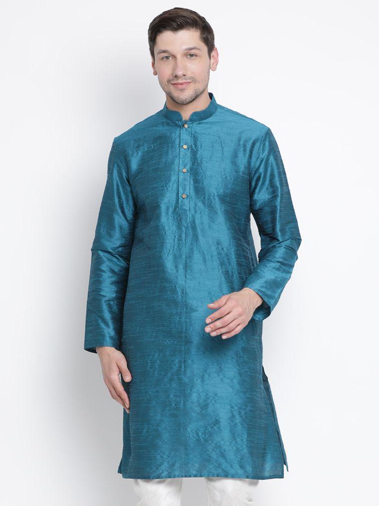 Men's Dark Green Cotton Silk Blend Kurta
