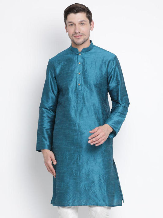 Men's Dark Green Cotton Silk Blend Kurta