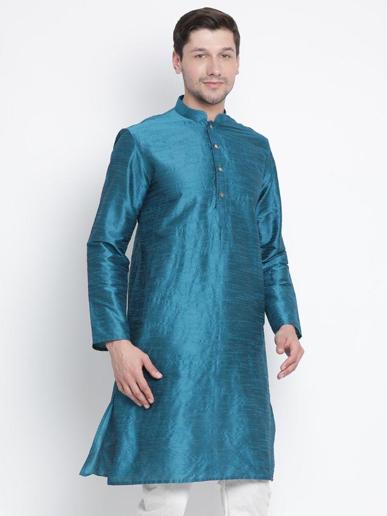 Men's Dark Green Cotton Silk Blend Kurta