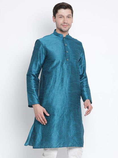 Men's Dark Green Cotton Silk Blend Kurta