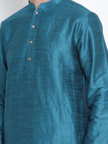 Men's Dark Green Cotton Silk Blend Kurta