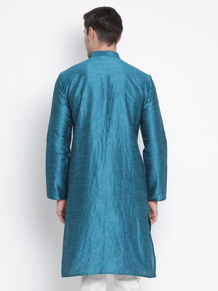 Men's Dark Green Cotton Silk Blend Kurta